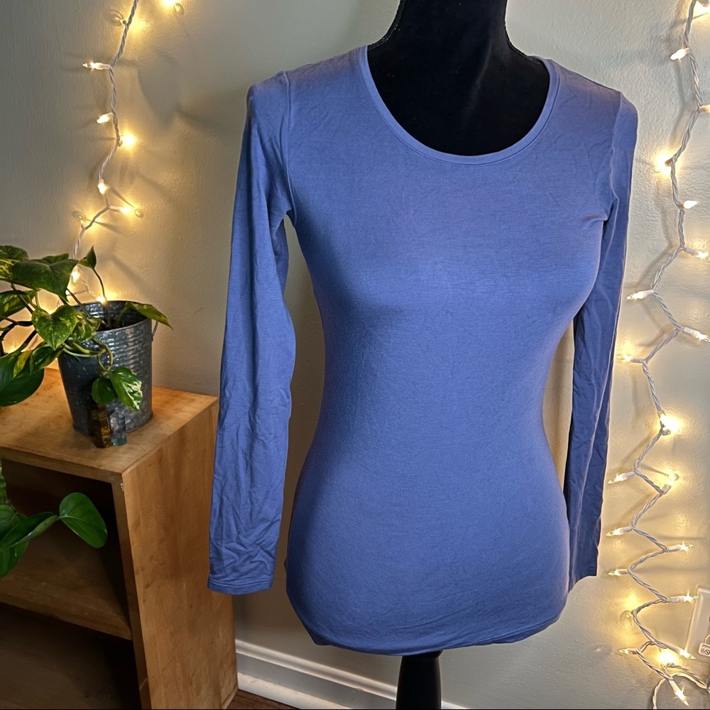 XS Periwinkle Long-Sleeved Bodycon Shirt